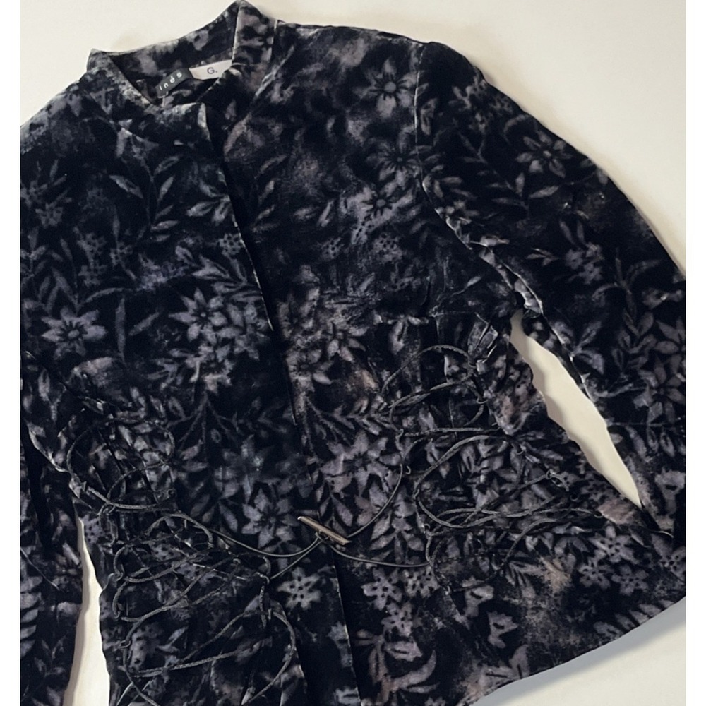 Ines G. Floral Black Velvet Jacket Size 42 Pura Seda Poetcore Dark Luxe Blazer